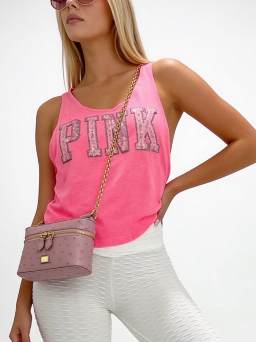 NWOT PINK Victoria's Secret Women's Hot Pink Graphic Tank Top LG